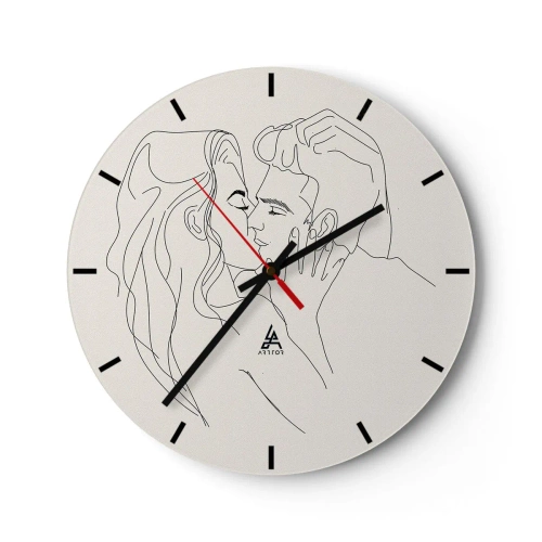 Zegar ścienny - Minimalistyczna kreskówka zakochanej pary - 30x30cm - Splątani uczuciem - Nowoczesna dekoracja ścienna do salonu, kuchni i sypialni ARTTOR