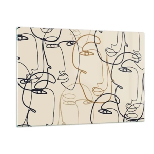 Obraz na szkle - Konturowe twarze narysowane jednym pociągnięciem na beżu - 120x80cm - Portret zwielokrotniony - Nowoczesna dekoracja ścienna do salonu, kuchni i sypialni ARTTOR