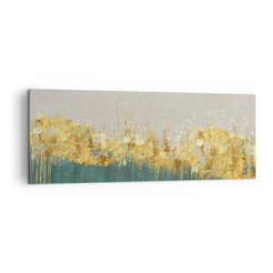 Obraz na płótnie - Złote akcenty na zielono-beżowym tle - 140x50cm - Złota granica - Nowoczesna dekoracja ścienna do salonu i sypialni ARTTOR