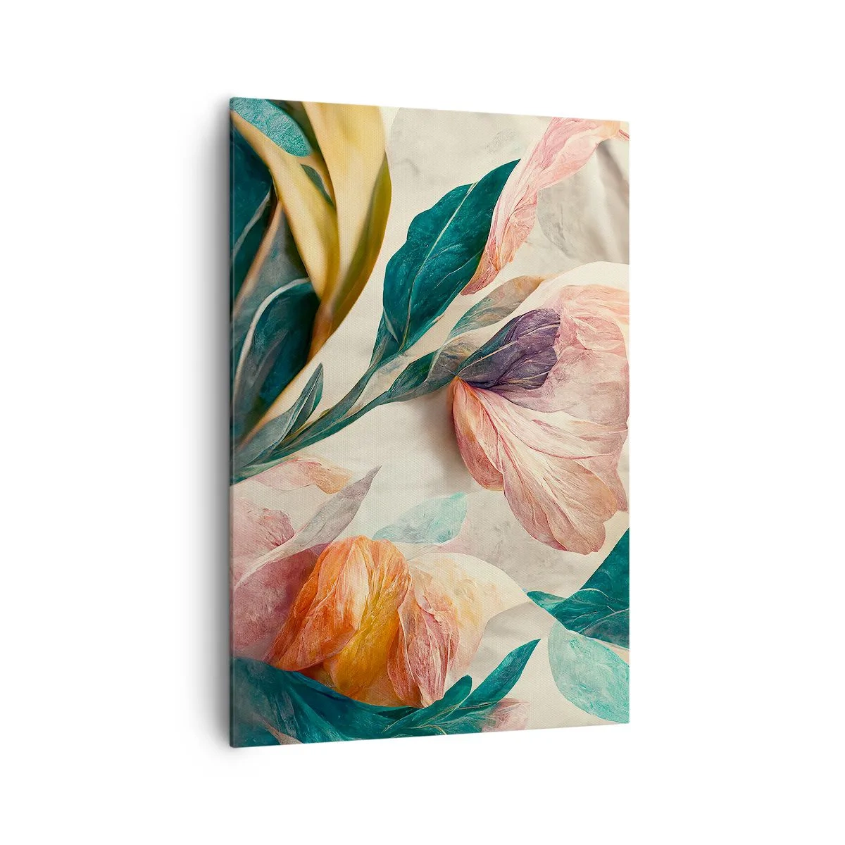 Obraz na płótnie - Kolorowe kwiaty w tropikalnym stylu na jasnym tle - 70x100cm - Kwiaty wysp południowych - Nowoczesna dekoracja ścienna do salonu i sypialni ARTTOR