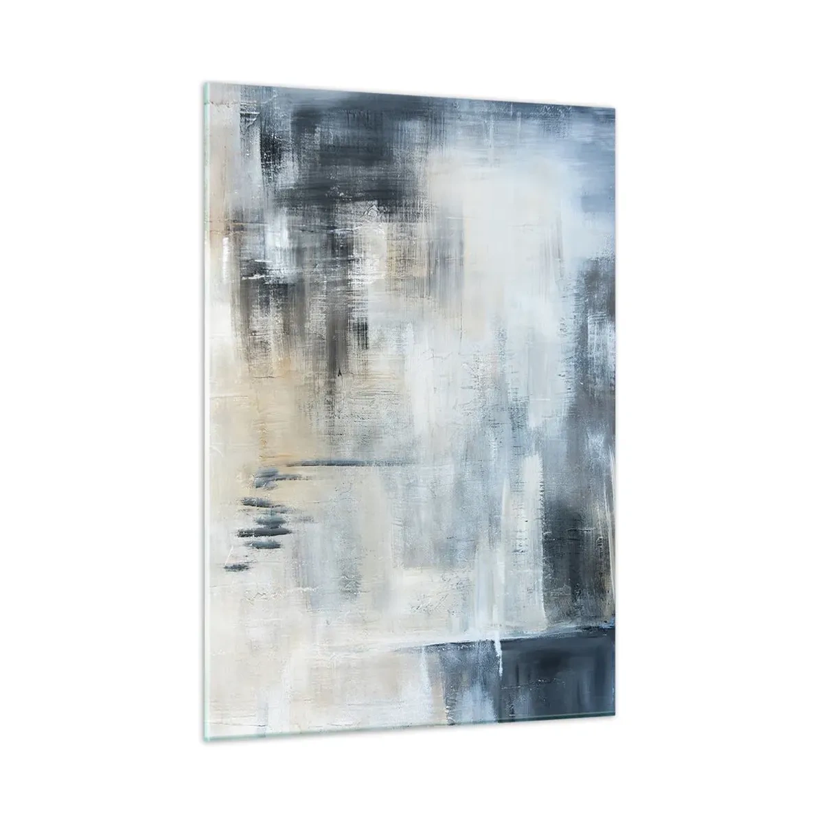 Obraz na szkle - Abstrakcyjna kompozycja w odcieniach błękitu i szarości - 50x70cm - Za zasłoną błękitu - Nowoczesna dekoracja ścienna do salonu, kuchni i sypialni ARTTOR