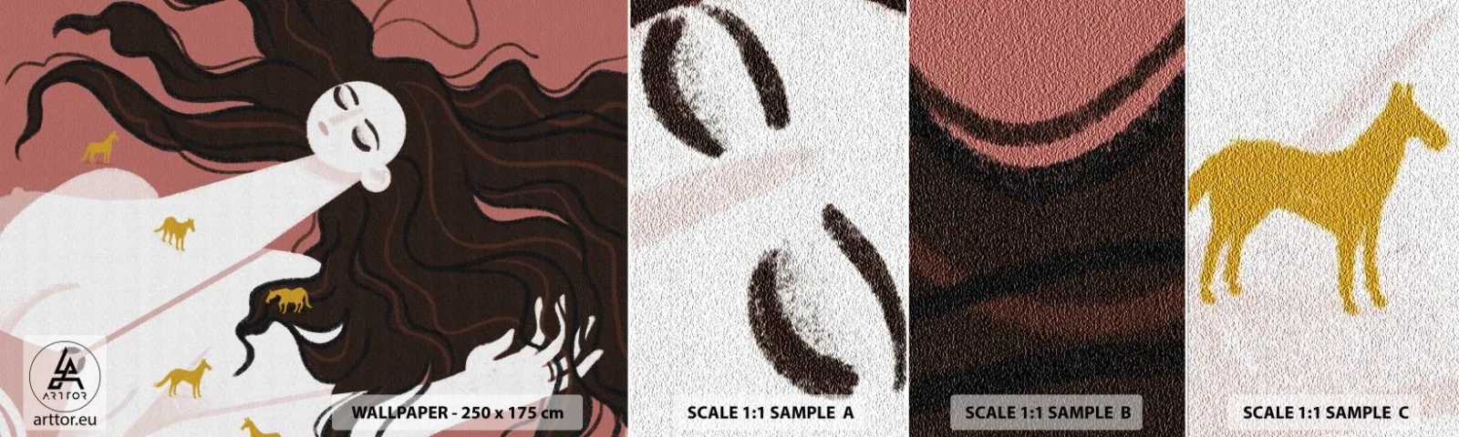 Fototapeta Próbka Samoprzylepna Deluxe Sticker - Sen o złotym koniu - Kobieta, Portret, Minimalizm - 100x30 cm