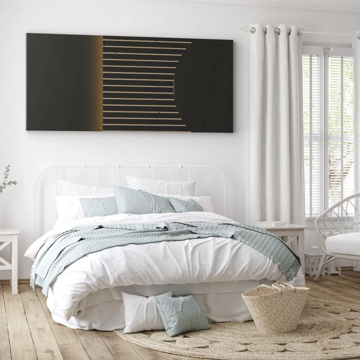 Obraz na płótnie - Geometryczny wzór z pasami na ciemnym tle - 160x50cm - Zbadać ciemność - Nowoczesna dekoracja ścienna do salonu i sypialni ARTTOR