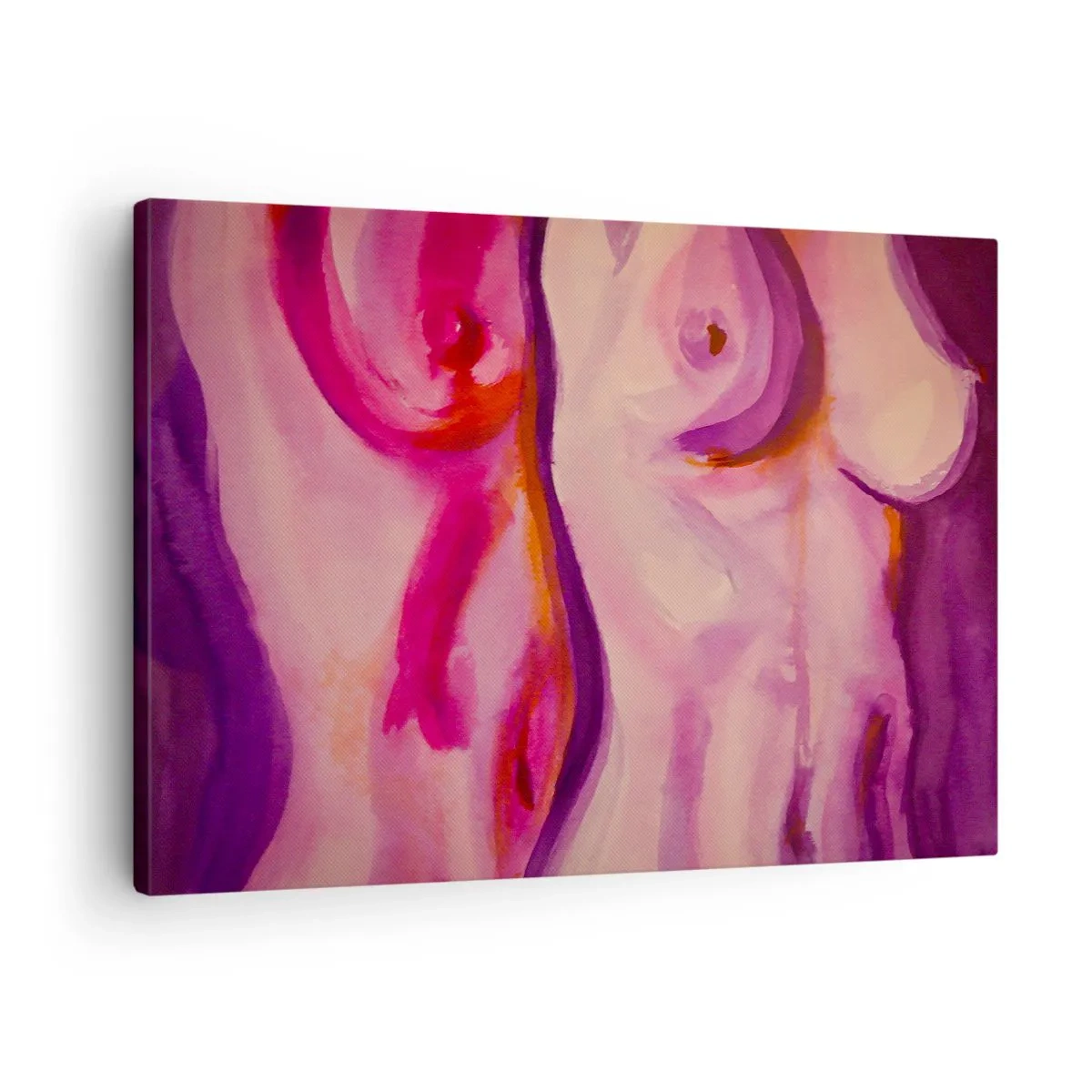 Obraz na płótnie - Abstrakcyjna interpretacja kobiecej sylwetki w różach i fioletach - 70x50cm - Oda do kobiecości - Nowoczesna dekoracja ścienna do salonu i sypialni ARTTOR
