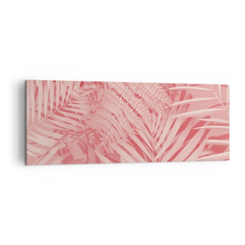 Obraz na płótnie - Różowe liście tropikalne w delikatnym i minimalistycznym stylu - 140x50cm - Różowy koncept - Nowoczesna dekoracja ścienna do salonu i sypialni ARTTOR