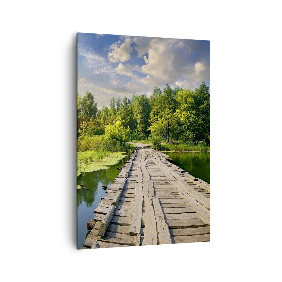 Obraz na płótnie - Malowniczy krajobraz z mostkiem i łabędziem - 70x100cm - Lato, lato wszędzie - Nowoczesna dekoracja ścienna do salonu i sypialni ARTTOR