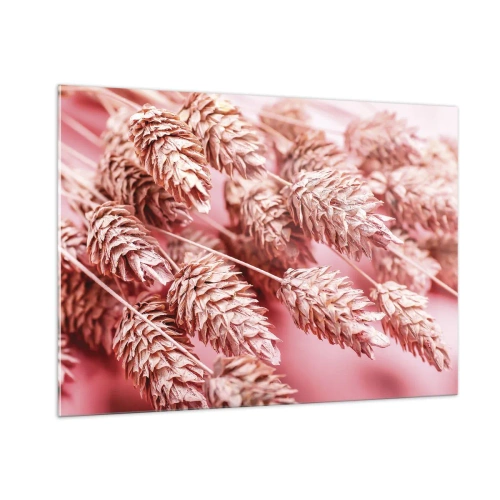 Obraz na szkle - Suszone kłosy w odcieniach różu na pastelowym tle - 100x70cm - Kwietna kaskada w różu - Nowoczesna dekoracja ścienna do salonu, kuchni i sypialni ARTTOR