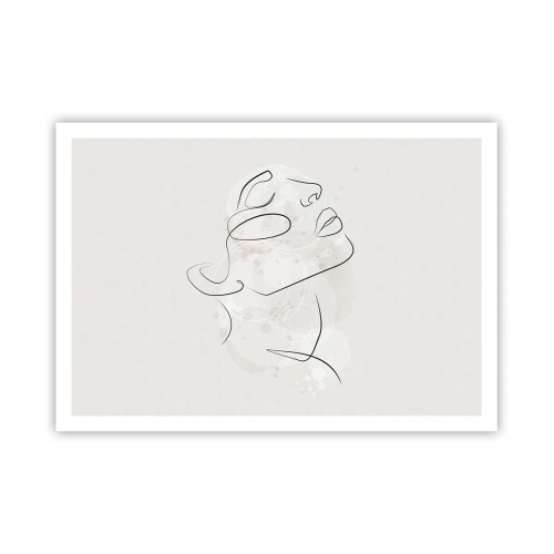 Plakat - Minimalistyczny szkic twarzy na jasnym tle - 100x70cm - Zarys marzenia - Nowoczesna dekoracja ścienna do salonu i sypialni ARTTOR