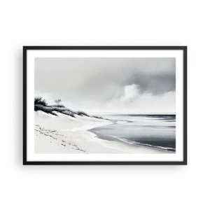 Plakat w czarnej ramie - Plaża w stonowanych odcieniach szarości i błękitu - 70x50cm - Od zawsze razem - Nowoczesna dekoracja ścienna do salonu i sypialni ARTTOR