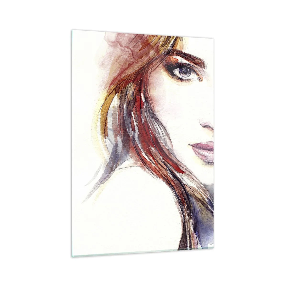 Obraz na szkle - Ilustracja przedstawiająca akwarelowy portret kobiety - 50x70cm - Vademecum - idź za mną - Nowoczesna dekoracja ścienna do salonu, kuchni i sypialni ARTTOR