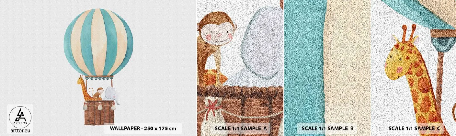 Fototapeta Próbka Standard Eco - Fantastyczna wycieczka - Balon, Dla Dzieci, Vintage - 100x30 cm