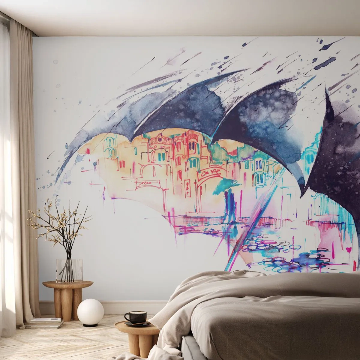 Fototapeta Premium Canvas - Spacer w deszczu - Abstrakcja, Parasol, Architektura - 500x350 cm