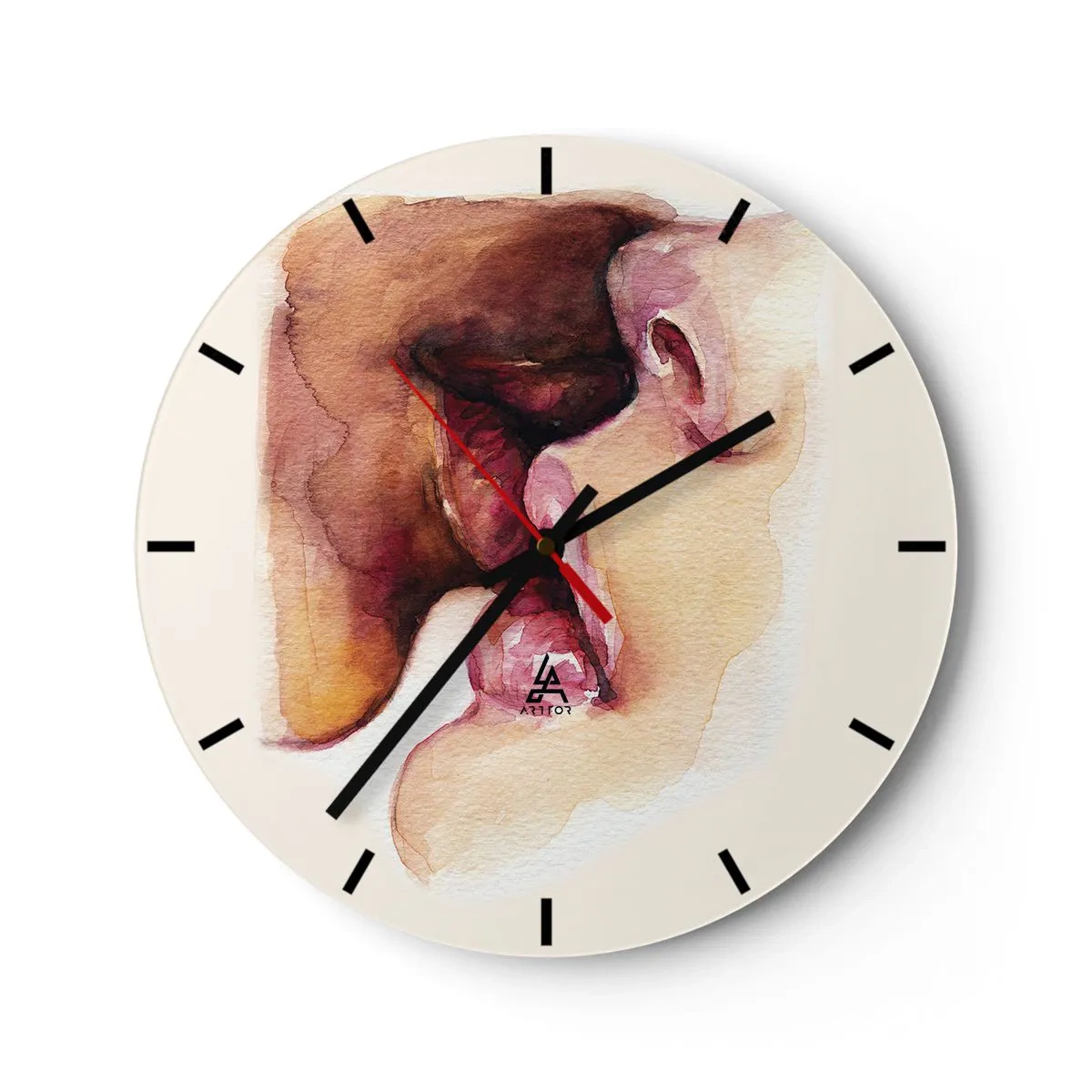 Zegar ścienny - Pocałunek dwóch twarzy w stylu akwareli - 30x30cm - Jak noc i dzień, ziemia i niebo - Nowoczesna dekoracja ścienna do salonu, kuchni i sypialni ARTTOR