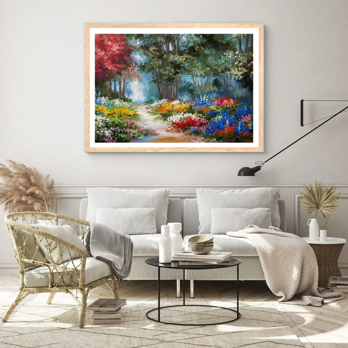Plakat w ramie jasny dąb - Leśny ogród, kwietny las - 100x70 cm