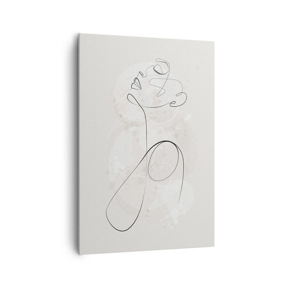 Obraz na płótnie - Minimalistyczny kontur twarzy z kwiatem na jasnym tle - 70x100cm - Spirala piękna - Nowoczesna dekoracja ścienna do salonu i sypialni ARTTOR