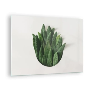 Obraz na szkle - Zielone liście ułożone w kształcie wazonu na białym tle - 70x50cm - Nieposkromiona ciekawość - Nowoczesna dekoracja ścienna do salonu i sypialni ARTTOR