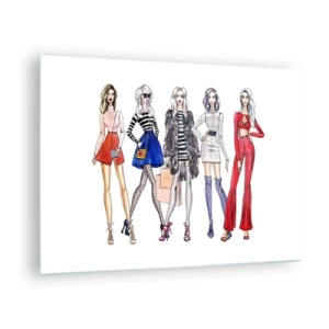 Obraz na szkle - Modne postacie w stylowych strojach na ilustracji - 70x50cm - Every week Fashion Week - Nowoczesna dekoracja ścienna do salonu i sypialni ARTTOR