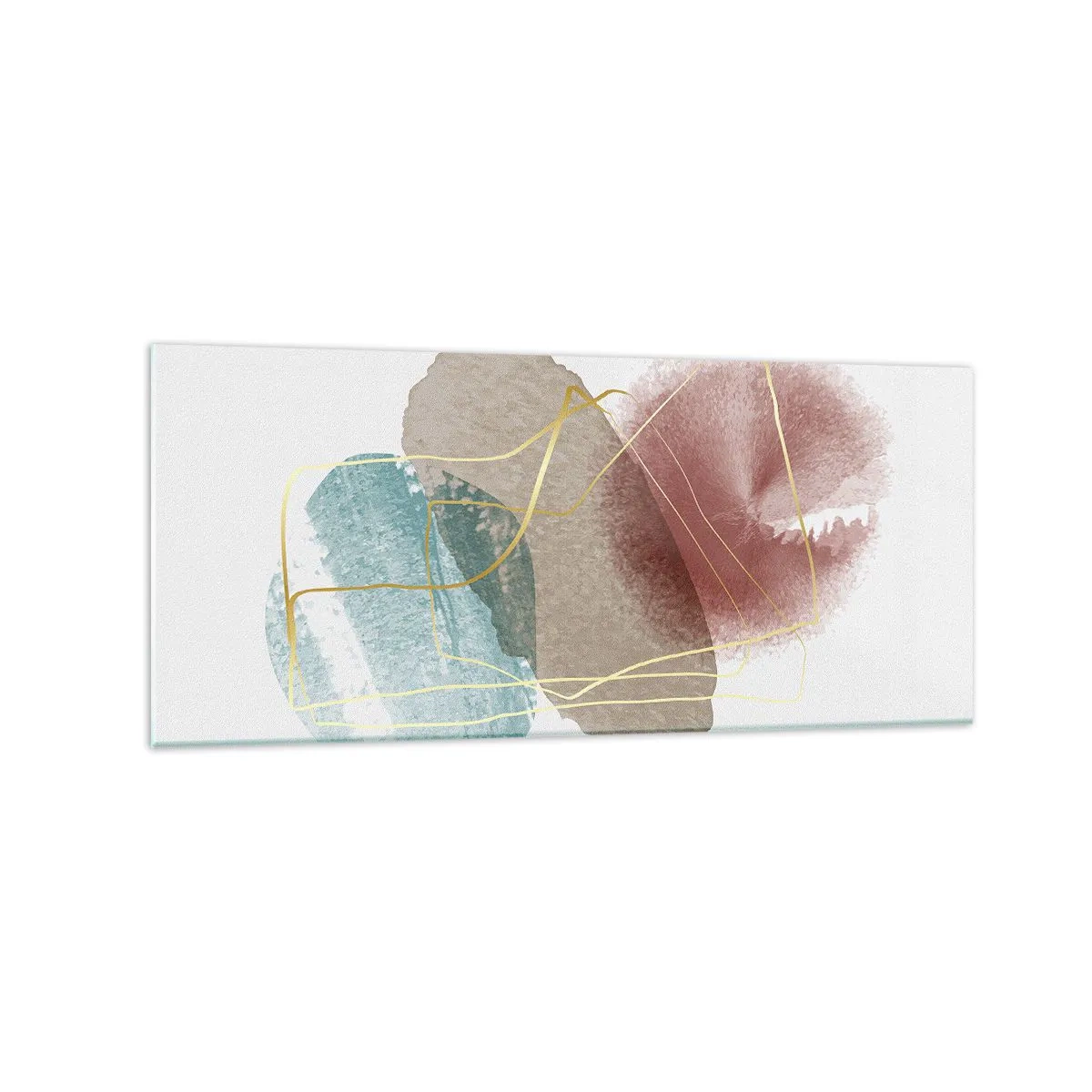 Obraz na szkle - Abstrakcyjne formy z delikatnymi kolorami i złotymi liniami - 120x50cm - Korale przestrzeni - Nowoczesna dekoracja ścienna do salonu i sypialni ARTTOR