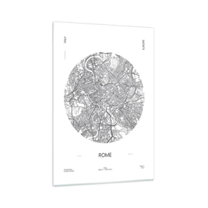 Obraz na szkle - Mapa Rzymu w minimalistycznym, czarno-białym stylu - 70x100cm - Anatomia Rzymu - Nowoczesna dekoracja ścienna do salonu i sypialni ARTTOR