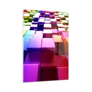 Obraz na szkle - Kolorowe sześciany tworzące trójwymiarowy abstrakcyjny wzór - 50x70cm - Op-artowe wespół w zespół - Nowoczesna dekoracja ścienna do salonu, kuchni i sypialni ARTTOR