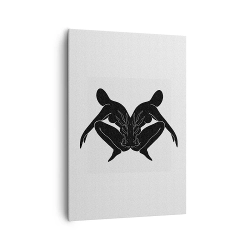 Obraz na płótnie - Czarne sylwetki w symetrycznej pozycji na białym tle - 70x100cm - Wspólna dusza - Nowoczesna dekoracja ścienna do salonu i sypialni ARTTOR
