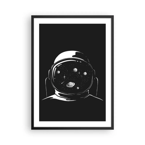 Plakat w czarnej ramie - Astronauta z kosmosem odbitym w hełmie - 50x70cm - Niezły widok - Nowoczesna dekoracja ścienna do salonu i sypialni ARTTOR