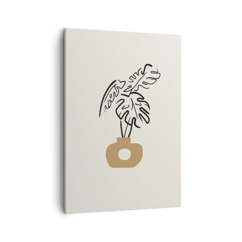 Obraz na płótnie - Minimalistyczna grafika przedstawiająca monsterę w wazonie - 50x70cm - Monstera – ozdoba domu - Nowoczesna dekoracja ścienna do salonu, kuchni i sypialni ARTTOR
