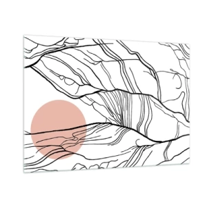 Obraz na szkle - Cieniste linie gałęzi z beżowym słońcem - 100x70cm - W sieci gałązek - Nowoczesna dekoracja ścienna do salonu, kuchni i sypialni ARTTOR