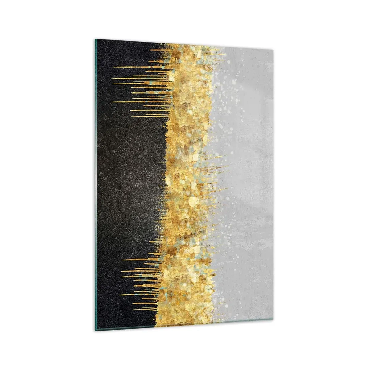Obraz na szkle - Abstrakcyjna kompozycja w odcieniach złota i czerni - 80x120cm - W głąb i ku górze - Nowoczesna dekoracja ścienna do salonu i sypialni ARTTOR