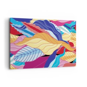 Obraz na płótnie - Barwne liście w żywych kolorach tworzące dynamiczną kompozycję - 100x70cm - Kolorowy bałagan - Nowoczesna dekoracja ścienna do salonu, kuchni i sypialni ARTTOR