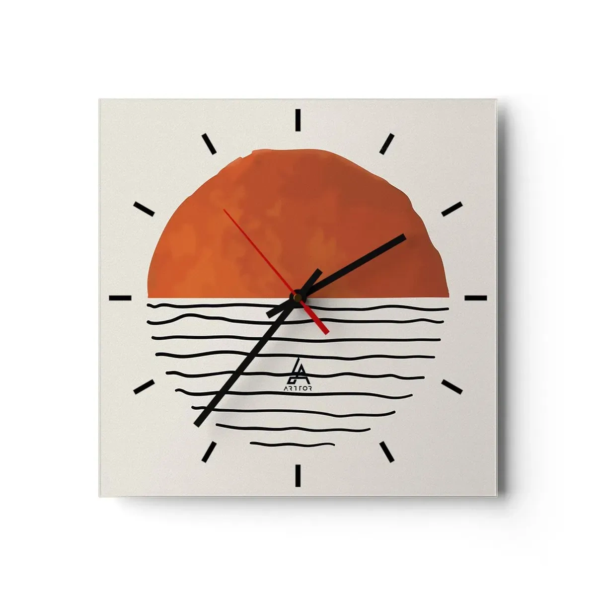 Zegar ścienny - Minimalistyczny zachód słońca nad liniami przypominającymi fale - 30x30cm - W japońskim klimacie - Nowoczesna dekoracja ścienna do salonu i sypialni ARTTOR
