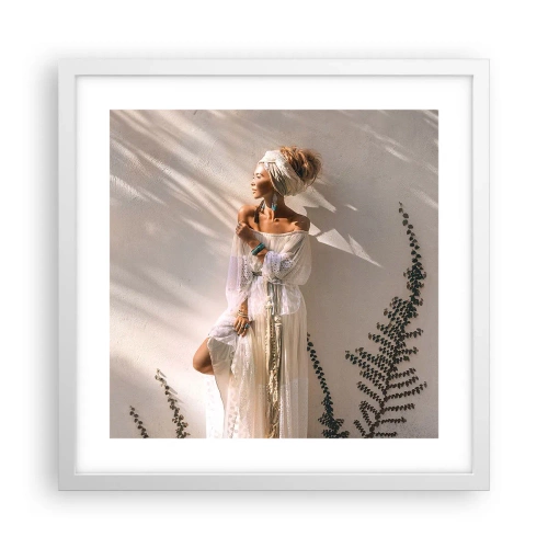 Plakat w białej ramie - Słońce i dziewczyna - 40x40 cm
