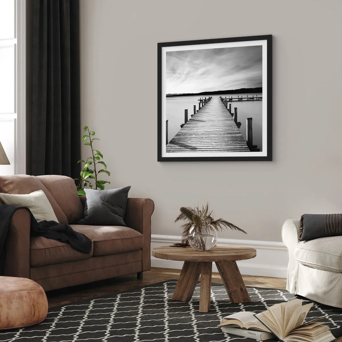 Plakat w czarnej ramie - U wodopoju – spokoju - 60x60 cm