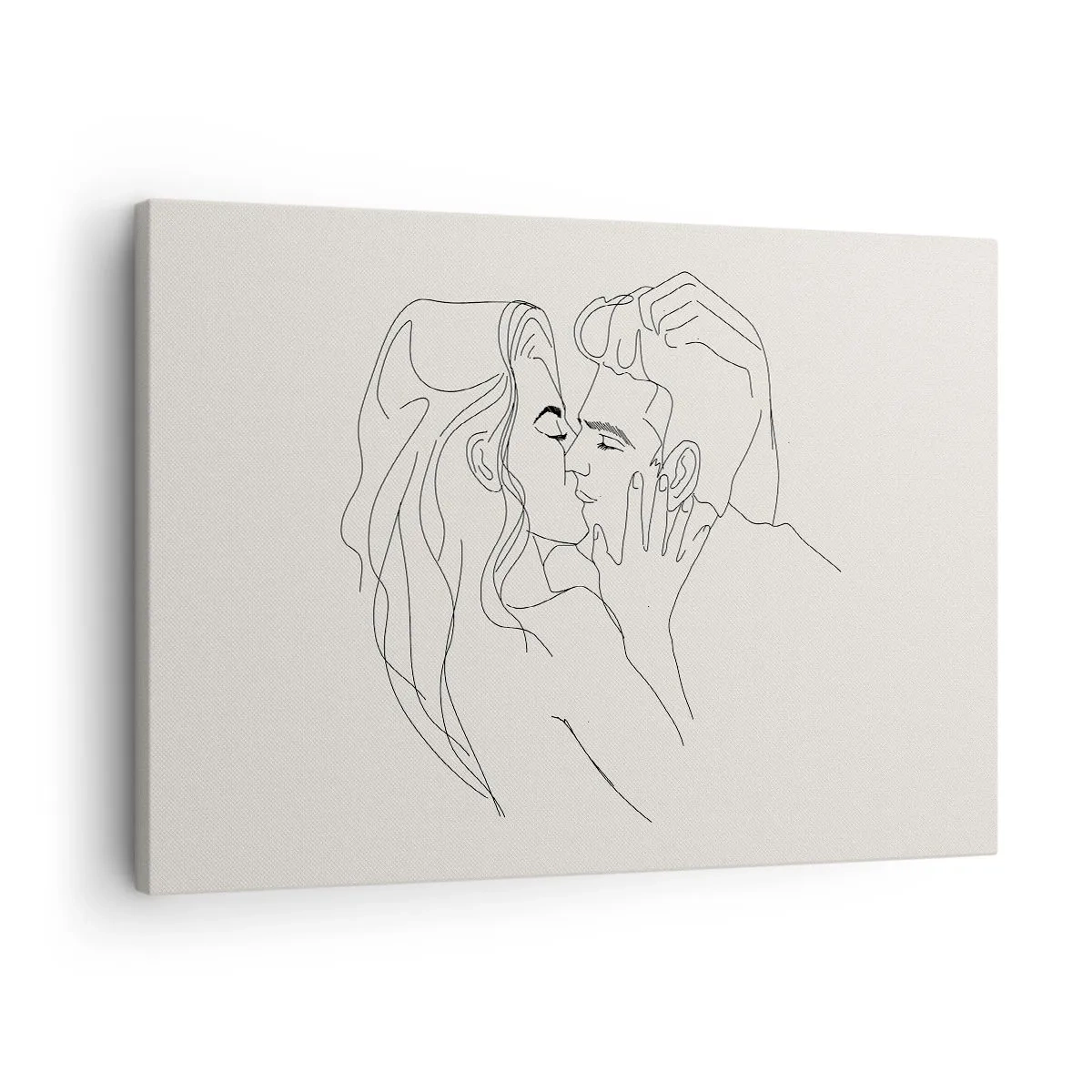 Obraz na płótnie - Minimalistyczna ilustracja pary w miłosnym uścisku - 70x50cm - Splątani uczuciem - Nowoczesna dekoracja ścienna do salonu i sypialni ARTTOR