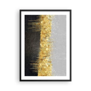 Plakat w czarnej ramie - Abstrakcyjna kompozycja złota, czerni i srebra - 50x70cm - W głąb i ku górze - Nowoczesna dekoracja ścienna do salonu i sypialni ARTTOR
