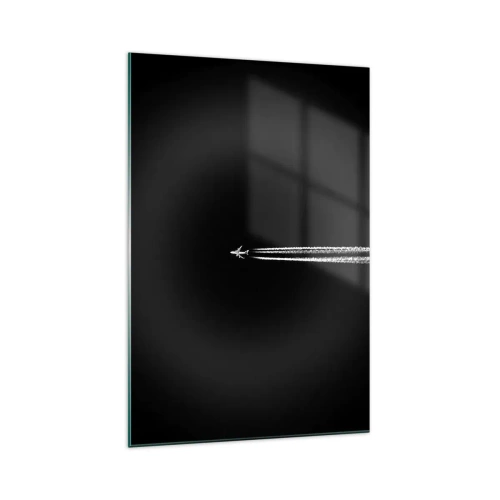 Obraz na szkle - Samolot odrzutowy z widoczną smugą na czarnym tle - 70x100cm - W inny wymiar - Nowoczesna dekoracja ścienna do salonu i sypialni ARTTOR