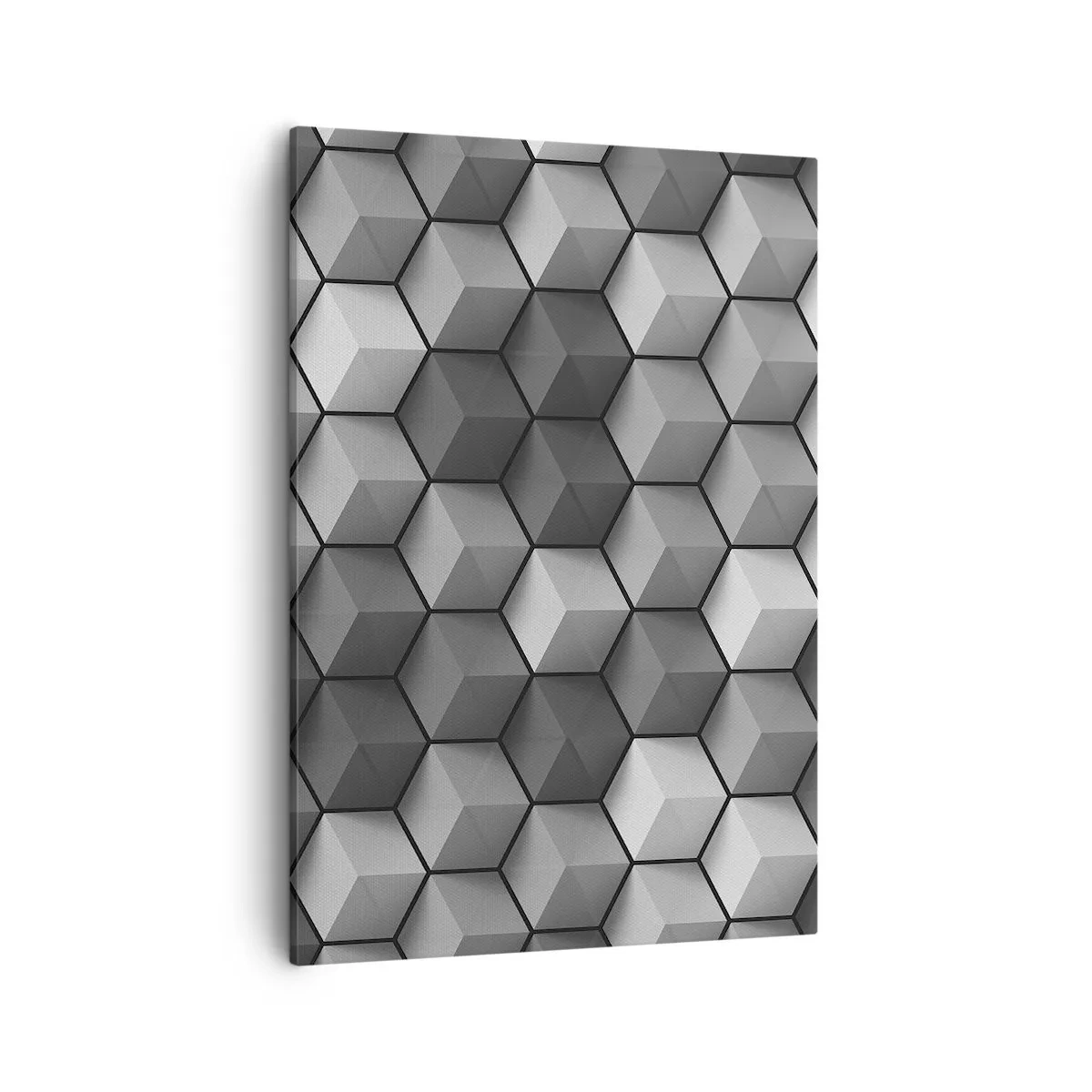 Obraz na płótnie - Czarno-biała geometryczna kompozycja sześcianów 3D - 50x70cm - Kubistyczna układanka - Nowoczesna dekoracja ścienna do salonu, kuchni i sypialni ARTTOR