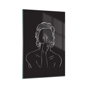 Obraz na szkle - Minimalistyczna sylwetka kobiety na czarnym tle - 80x120cm - Piękno rozkwita w ciszy - Nowoczesna dekoracja ścienna do salonu i sypialni ARTTOR