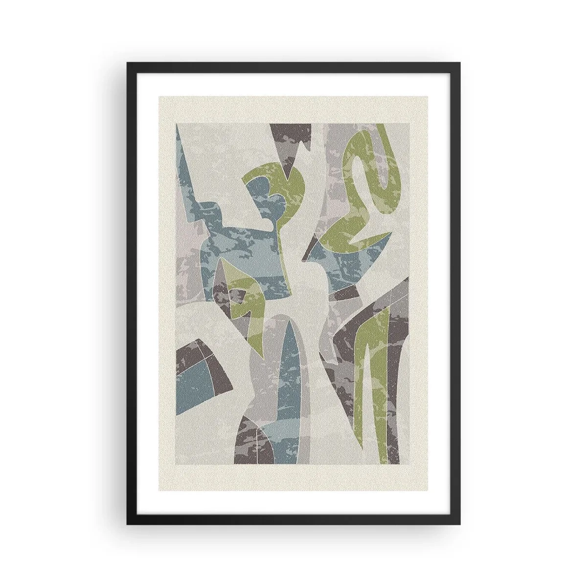Plakat w czarnej ramie - Abstrakcyjne figury w odcieniach zieleni i błękitu - 50x70cm - Kompozycja za szybą - Nowoczesna dekoracja ścienna do salonu i sypialni ARTTOR