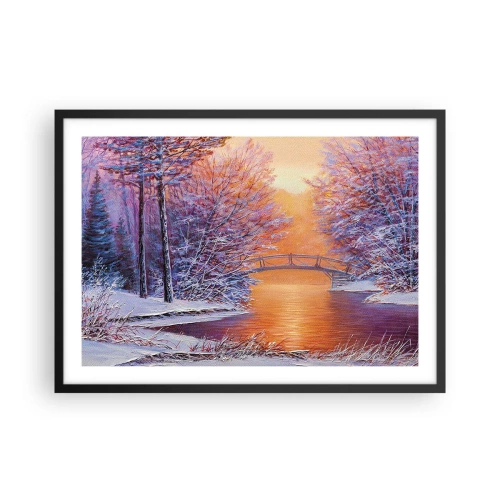 Plakat w czarnej ramie - Zimowy krajobraz z mostkiem i zachodem słońca - 70x50cm - Spotkajmy się tu - Nowoczesna dekoracja ścienna do salonu i sypialni ARTTOR