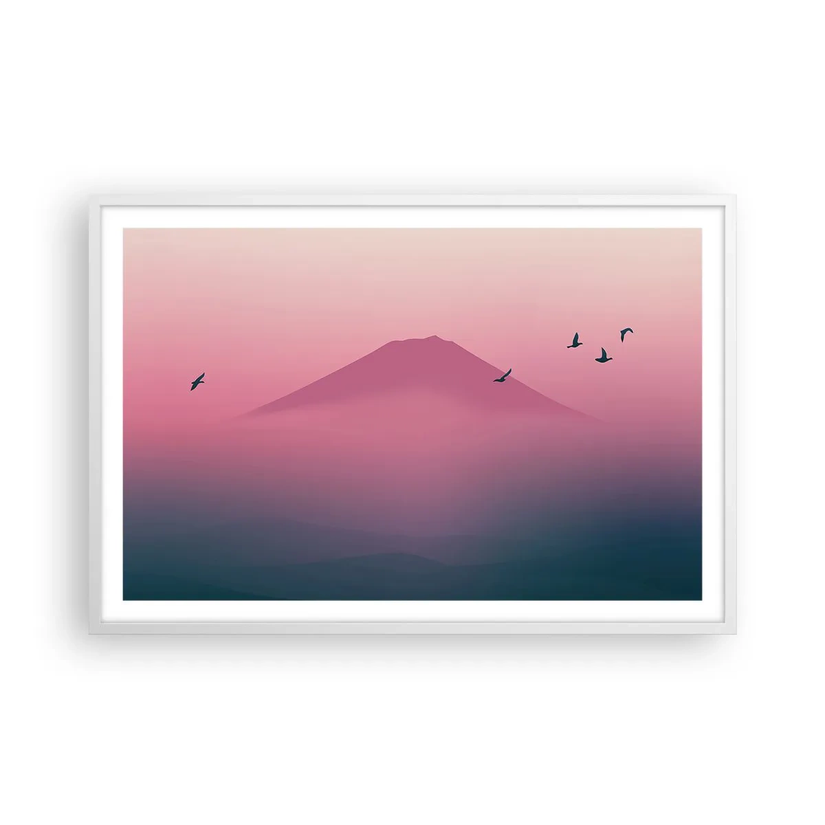 Plakat w białej ramie - Wędrowcy ponad chmurami - 91x61 cm