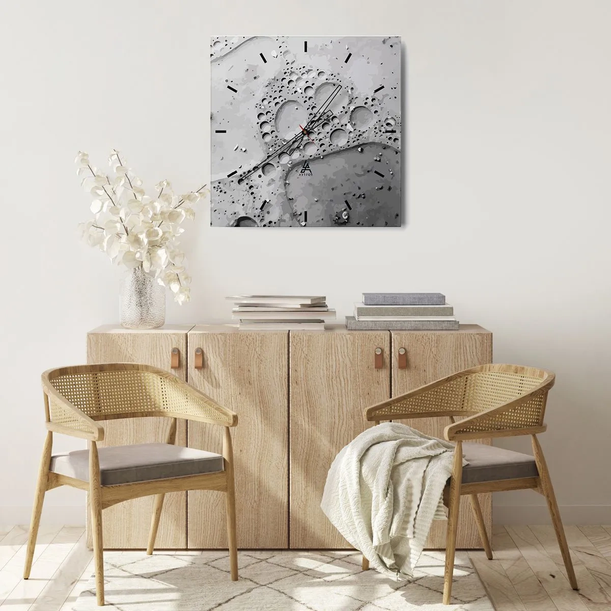 Zegar ścienny - Czarno-biały wzór bąbelków w minimalistycznym stylu - 30x30cm - Slad po spienionym - Nowoczesna dekoracja ścienna do salonu i sypialni ARTTOR