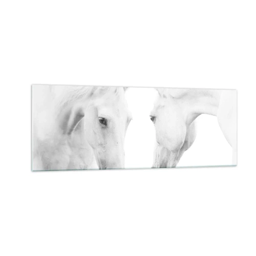 Obraz na szkle - Minimalistyczny portret dwóch białych koni - 140x50cm - Czy to jest przyjaźń…? - Nowoczesna dekoracja ścienna do salonu i sypialni ARTTOR