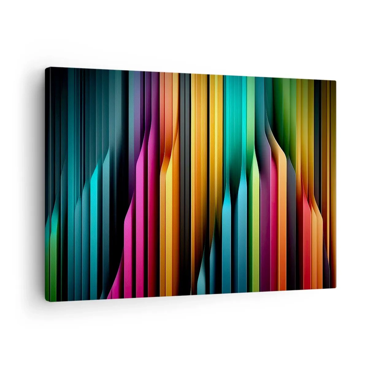 Obraz na płótnie - Kolorowe pionowe linie tworzące dynamiczną abstrakcję - 70x50cm - Świetlne organy - Nowoczesna dekoracja ścienna do salonu i sypialni ARTTOR