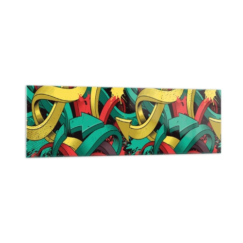 Obraz na szkle - Abstrakcyjne strzałki w żywych kolorach tworzące chaos - 160x50cm - Którędy do celu? - Nowoczesna dekoracja ścienna do salonu i sypialni ARTTOR
