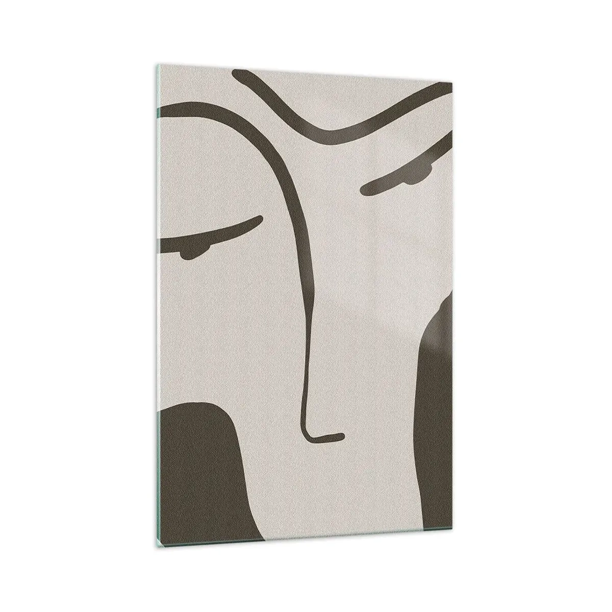 Obraz na szkle - Minimalistyczny abstrakcyjny portret twarzy w stonowanych barwach - 70x100cm - Jak z obrazu Modiglianiego - Nowoczesna dekoracja ścienna do salonu i sypialni ARTTOR