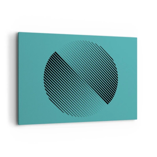 Obraz na płótnie - Minimalistyczne koło z liniami na turkusowym tle - 100x70cm - Koło – geometryczna wariacja - Nowoczesna dekoracja ścienna do salonu, kuchni i sypialni ARTTOR