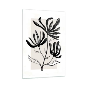 Obraz na szkle - Minimalistyczny czarno-biały motyw kwiatowy - 70x100cm - Szkic do zielnika - Nowoczesna dekoracja ścienna do salonu i sypialni ARTTOR
