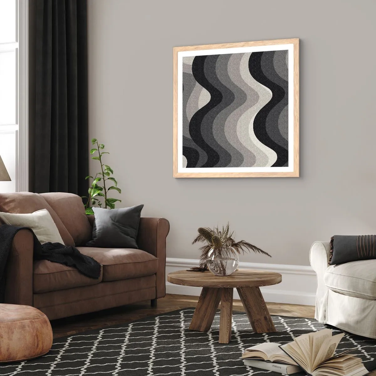 Plakat w ramie jasny dąb - Fala za falą - 40x40 cm