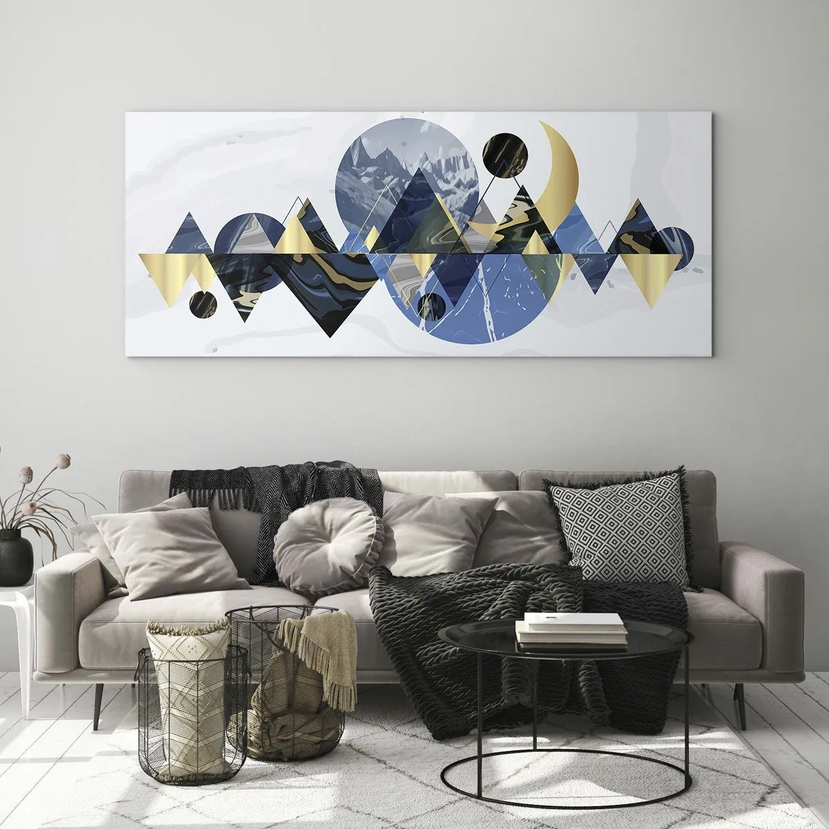 Obraz na szkle - Abstrakcyjne geometryczne wzory z motywem gór - 120x50cm - Pejzaż geometryczny - Nowoczesna dekoracja ścienna do salonu i sypialni ARTTOR